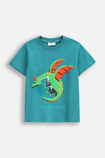 Detské bavlnené tričko Coccodrillo zelená farba, s potlačou, DRAGONS BOY KIDS