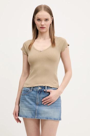 Tričko Tommy Jeans dámske, béžová farba, DW0DW21349