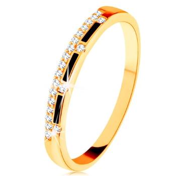 Prsteň zo žltého 14K zlata - pásy čiernej glazúry, číra zirkónová línia - Veľkosť: 52 mm