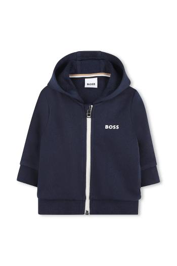 Mikina pre bábätká BOSS tmavomodrá farba, s kapucňou, jednofarebná, J52095