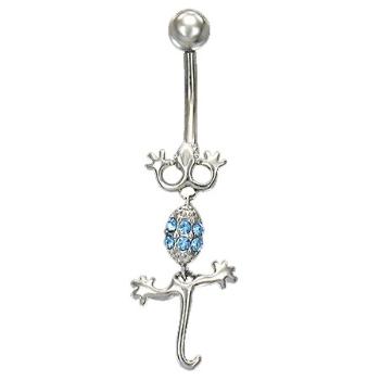 Piercing do brucha - lezúca jašterica so svetlomodrými zirkónmi