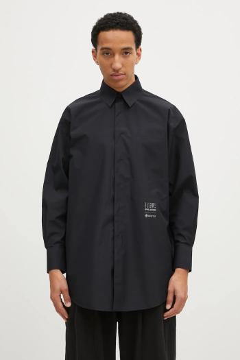 Košeľa MM6 Maison Margiela pánska, čierna farba, voľný strih, s klasickým golierom, SH0DT0018.M35200
