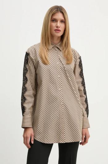 Bavlnená košeľa Bruuns Bazaar IpoBBLua shirt dámska, béžová farba, voľný strih, s klasickým golierom, BBW4140