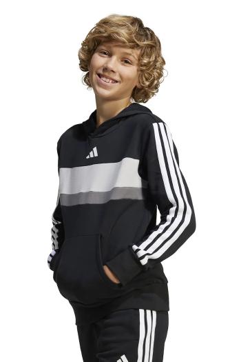 Detská mikina adidas čierna farba, s kapucňou, s potlačou, JC7480