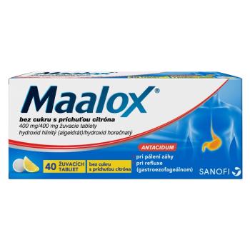 MAALOX Bez cukru citrón 400 mg 40 žuvacích tabliet