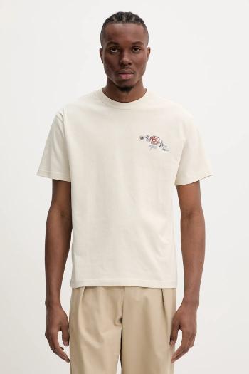 Bavlnené tričko A.P.C. t-shirt oscar pánske, béžová farba, s nášivkou, COGCK.H26511