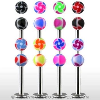 Labret - farebné guličky s ornamentom špirály - Farba piercing: Čierná - Červená