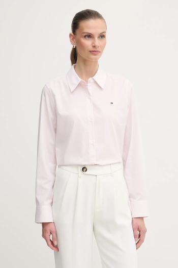 Košeľa Tommy Hilfiger ružová farba, regular, s klasickým golierom, WW0WW47169