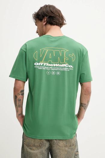 Bavlnené tričko Vans pánske, zelená farba, s potlačou, VN000M4CBR11