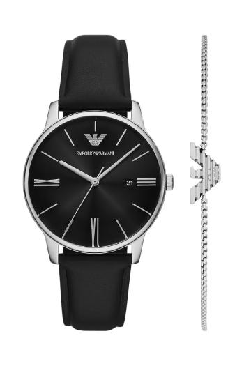 Hodinky a náramok Emporio Armani MINIMALIST pánske, čierna farba, AR80079SET