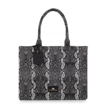 Dámska žakárová shopper kabelka so vzorom čierno-sivá 99-4E-500-X8
