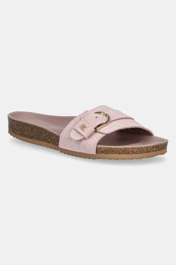 Semišové šľapky Tommy Hilfiger SOFT SUEDE ADJUSTABLE MULE dámske, ružová farba, FW0FW08809