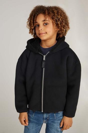 Detská mikina Calvin Klein Jeans čierna farba, s kapucňou, jednofarebná, IB0IB02211