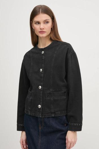 Rifľová bunda Pepe Jeans DAENA STUD dámska, čierna farba, prechodná, oversize, PL402524
