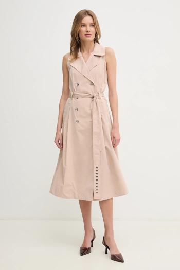 Šaty Dkny béžová farba, midi, áčkový strih, DD5P1H93
