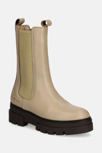 Kožené topánky chelsea Tommy Hilfiger MONOCHROMATIC CHELSEA BOOT dámske, béžová farba, na plochom podpätku, FW0FW06730