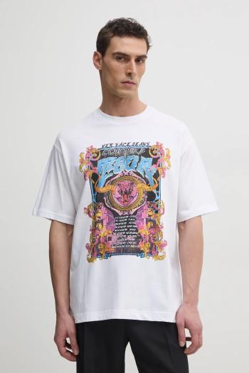 Bavlnené tričko Versace Jeans Couture pánske, biela farba, s potlačou, 78GAHC03 CJ01C