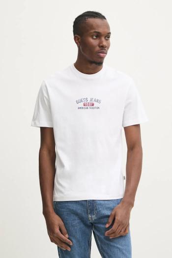 Bavlnené tričko Guess Jeans pánsky, biela farba, s potlačou, M5RI77 K8FQ4