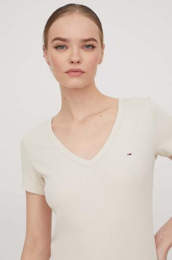 Tričko Tommy Jeans dámske, béžová farba, DW0DW17385