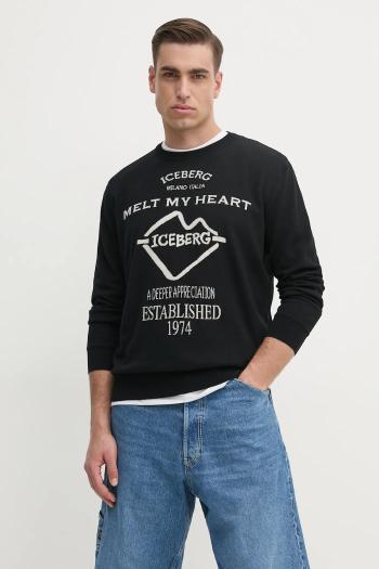 Bavlnený sveter Iceberg pánsky, čierna farba, tenký, A019 7633