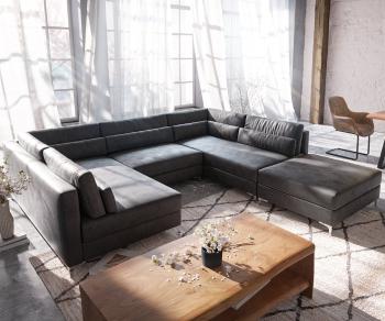 Pohovka v tvare U Elio 300x185 cm imitácia kože vintage antracit