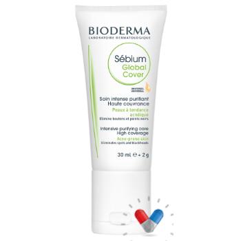 Bioderma Sébium Global Cover intenzívne krycia tónovacia starostlivosť pre pleť so sklonom k akné Universal Tint + Anti-Redness Corector 30 ml