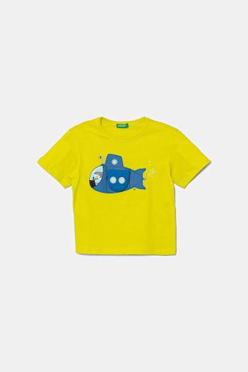 Detské bavlnené tričko United Colors of Benetton zelená farba, s potlačou, 3I1XG10JL