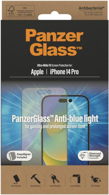 Üvegfólia PanzerGlass Apple iPhone 14 Pro üvegfólia - Anti-BlueLight + felhelyező keret