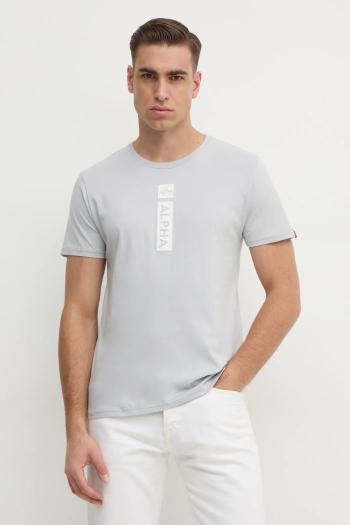 Bavlnené tričko Alpha Industries pánske, šedá farba, s potlačou, 146509