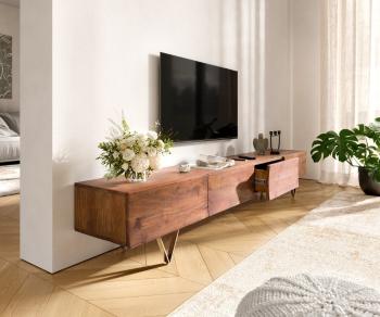 TV stolík Wyatt 220 cm Akácia hnedá 4 zásuvky Podstavec v tvare