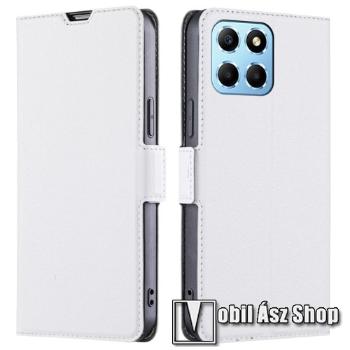 SLIM WALLET notesz / mappa tok - FEHÉR - oldalra nyíló, asztali tartó funkciós, bankkártyatartó, szilikon belsővel, mágneses záródás - HUAWEI Honor X6 / X8 5G / Play6C / Play 30 / 70 Lite
