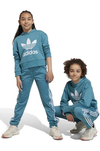 Detská mikina adidas Originals tyrkysová farba, s kapucňou, s potlačou