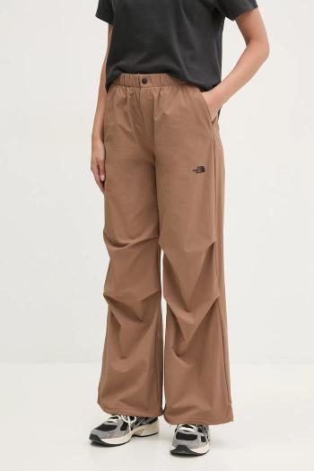 Nohavice The North Face Woven dámske, hnedá farba, široké, vysoký pás, NF0A89H16IH1