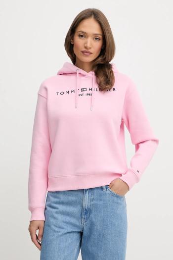 Mikina Tommy Hilfiger čierna farba, s kapucňou, s nášivkou, WW0WW43598
