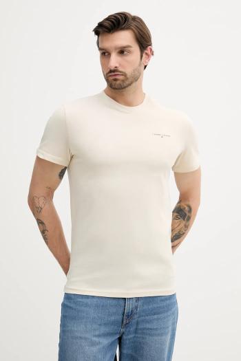 Bavlnené tričko Tommy Jeans pánske, béžová farba, s potlačou, DM0DM21780