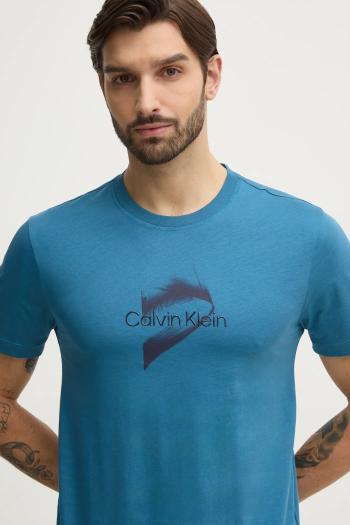 Tričko Calvin Klein pánske, tyrkysová farba, s potlačou, K10K114353