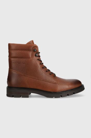 Kožená obuv Tommy Hilfiger WARM PADDED HILFIGER LTH BOOT pánska, hnedá farba, FM0FM04802