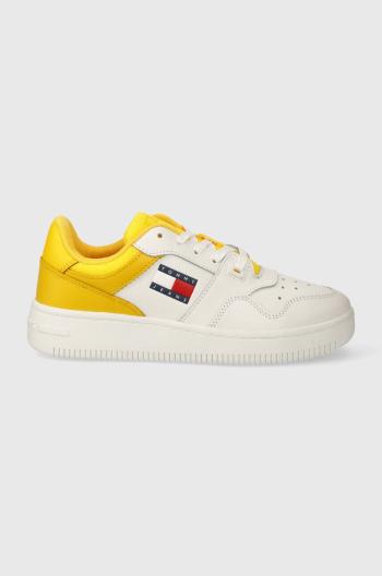 Kožené tenisky Tommy Jeans TJW RETRO BASKET ESS žltá farba, EN0EN02505