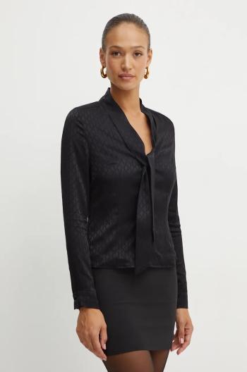 Košeľa Marciano Guess AMALIA dámska, čierna farba, regular, s viazaním vo výstrihu, 4BGH05 7169A