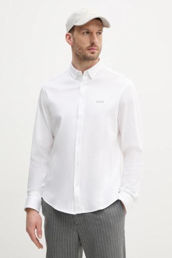 Košeľa BOSS Green pánska, biela farba, regular, s golierom button-down, 50533163