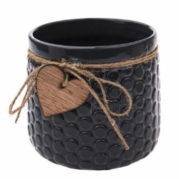 Keramický obal na kvetináč Wood heart tmavě modrá, 12,5 x 14 cm