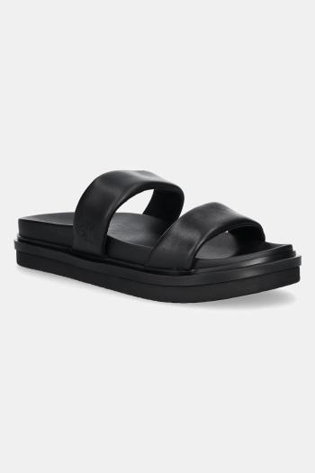Šľapky Calvin Klein Jeans FLAT MOLDED DOUBLEBAR SANDAL LTH pánske, čierna farba, YM0YM01226
