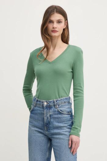 Bavlnené tričko s dlhým rukávom United Colors of Benetton zelená farba, 3GA2E4245