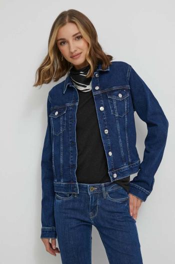 Rifľová bunda Tommy Hilfiger dámska,tmavomodrá farba,prechodná,WW0WW40654