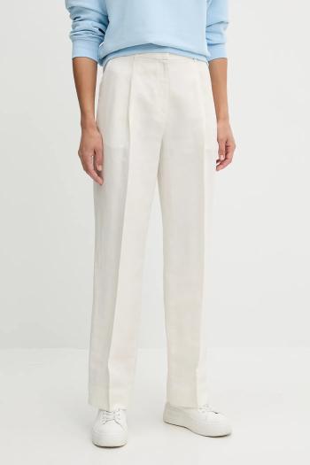 Ľanové nohavice Calvin Klein béžová farba, rovný strih, vysoký pás, LV044B623G