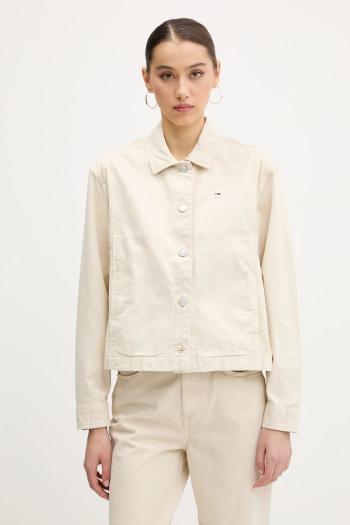 Bavlnená bunda Tommy Jeans béžová farba, prechodná, DW0DW20230