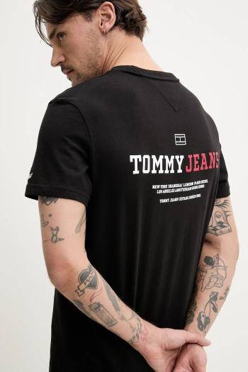 Bavlnené tričko Tommy Jeans pánske, čierna farba, s potlačou, DM0DM20815