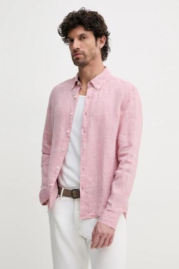 Ľanová košeľa Michael Kors ružová farba, slim, s golierom button-down