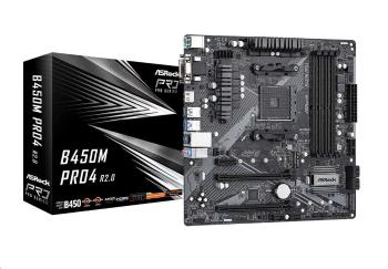 ASRock MB Sc AM4 B450 PRO4 R2.0, AMD B450, 4xDDR4, 1xHDMI, 1xDVI, 1xVGA, mATX