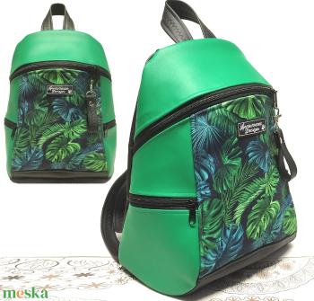 MAXIM BackPack L hátizsák - Pálmalevelek zöld fekete alapon textilbőr pántokkal 36x28x16